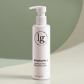 Bottle of Botanical No. 3 Sensitive Skin Body Emulsion with a pump dispenser on a curved surface background, showcasing clean beauty and botanical skincare by lg apothecary co.
